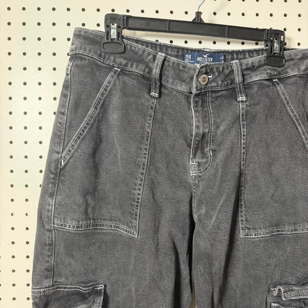 Hollister Co Black Washed Cargo Pants Utility Baggy SZ 32x31 15R - Picture 3 of 4